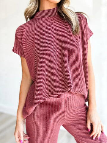 Striped High Neck Wide Leg Pants Set