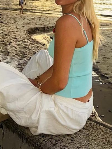 Ribbed Knit Summer Beach Tank Top