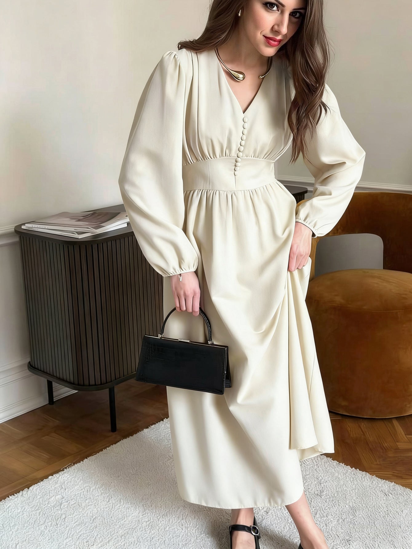 Elegant Button Front Midi Dress