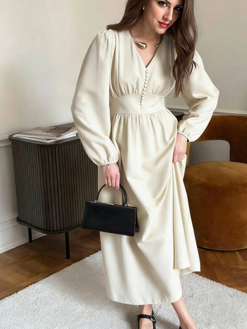 Elegant Button Front Midi Dress