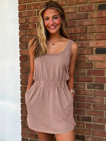 Casual Sleeveless Elastic Waist Mini Dress