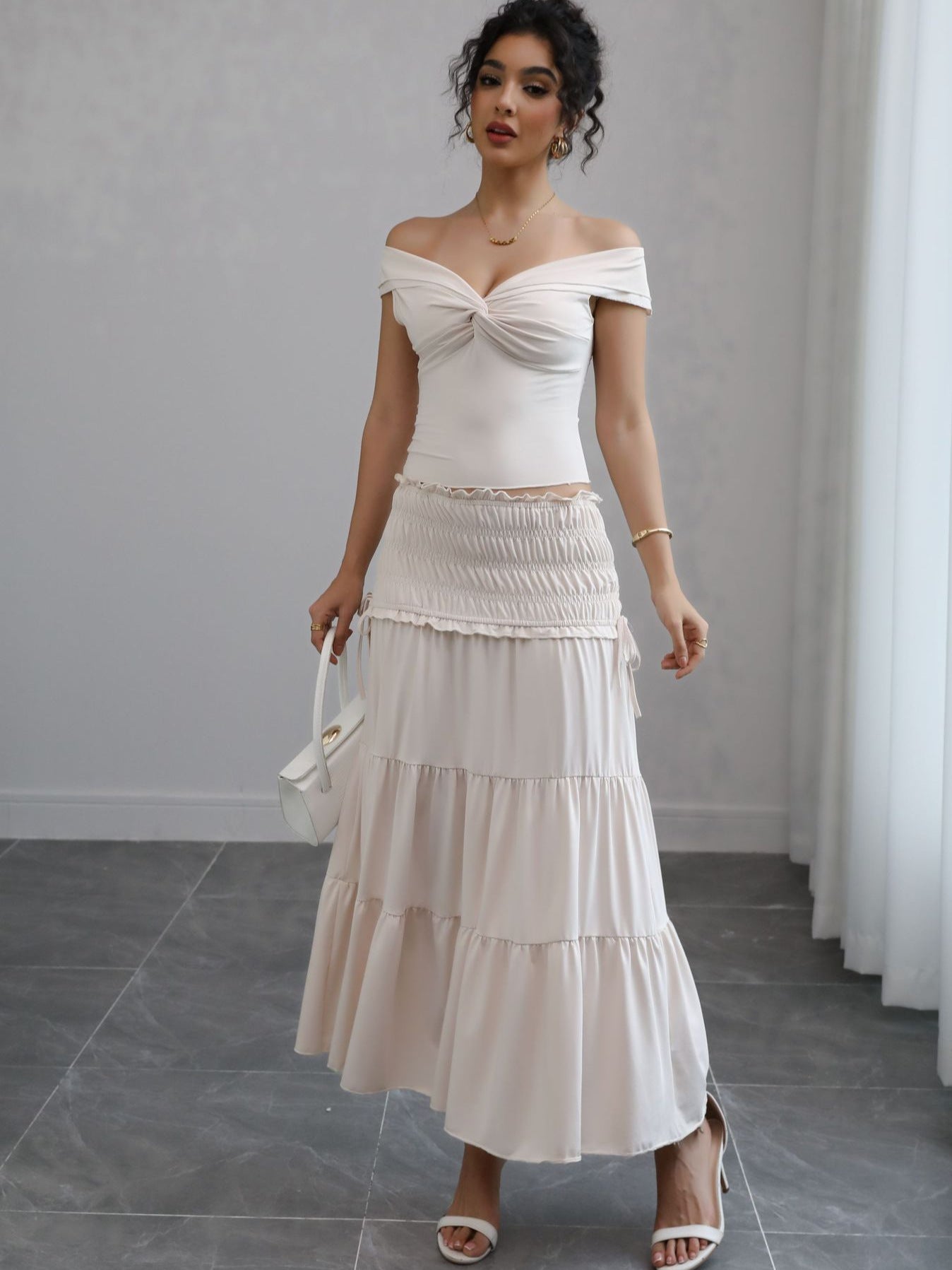 Lace Trim High Waist Skirt Set