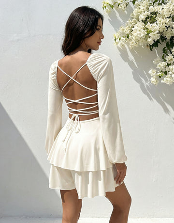 Square Neck Tie-Front Sweet Mini Dress