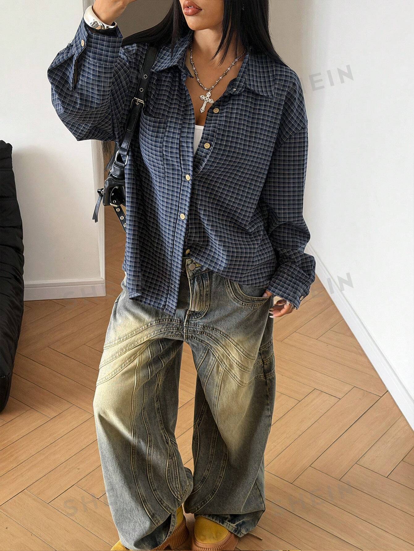 Oversized Plaid Button Down Shirt