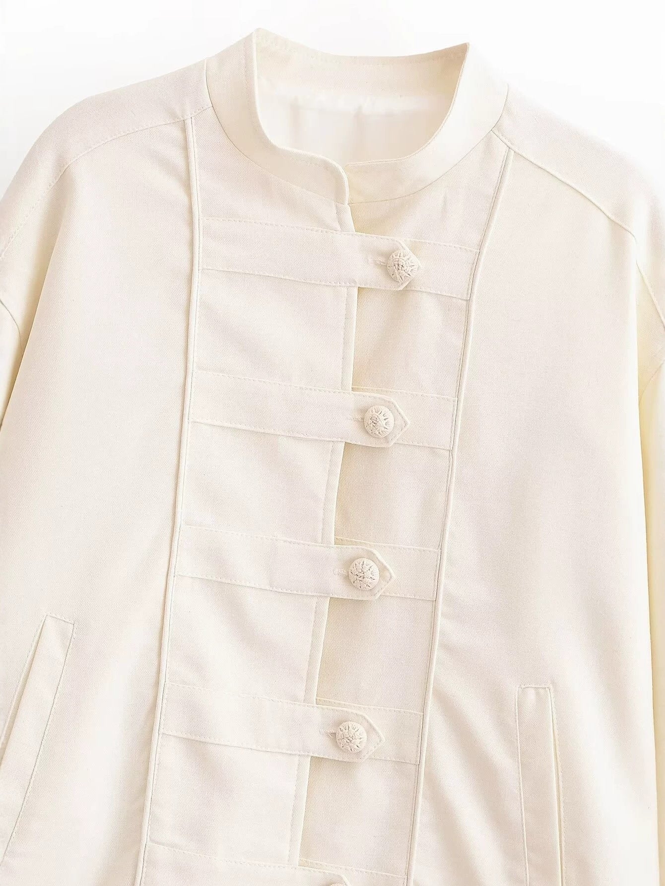 Elegant Mandarin Collar Button Jacket