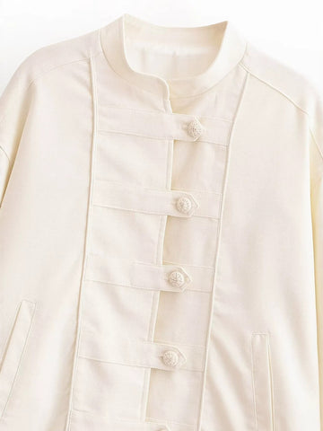 Elegant Mandarin Collar Button Jacket