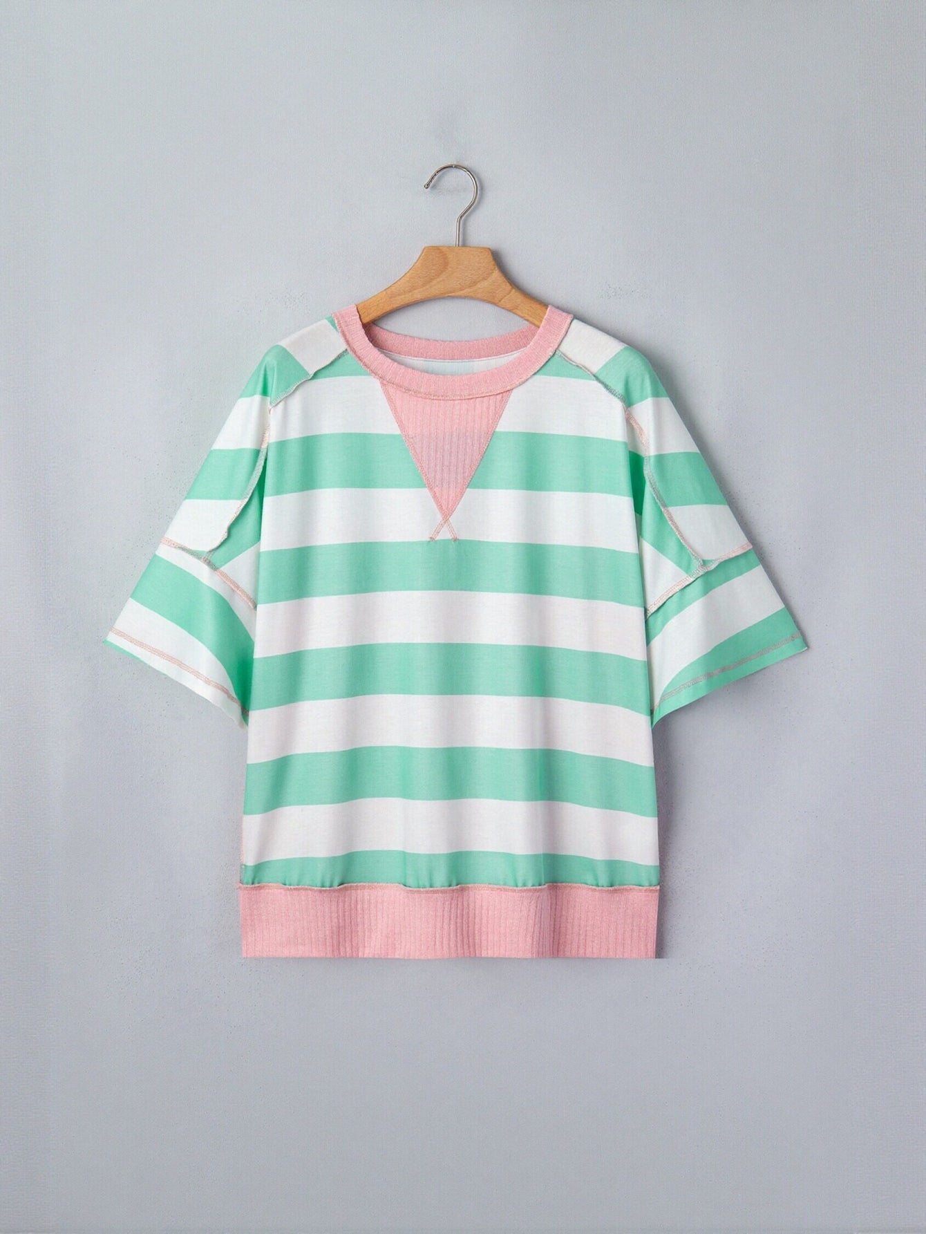 Oversized Striped Contrast Trim T Shirt