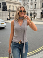 Lace Trim Choker Knit Vest