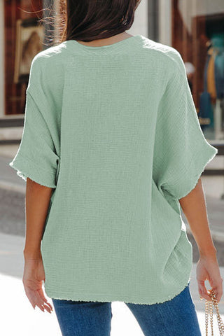 Relaxed V Neck Textured Blouse