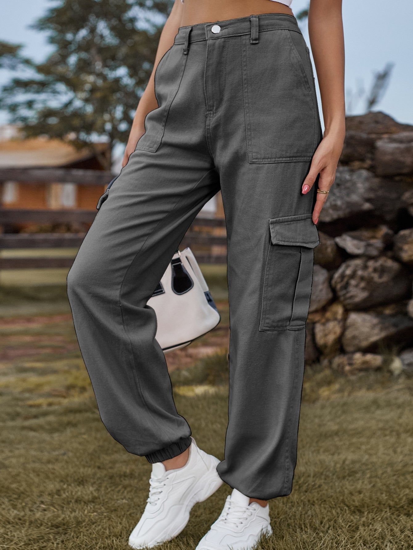 High Waisted Relaxed Cargo Jeans