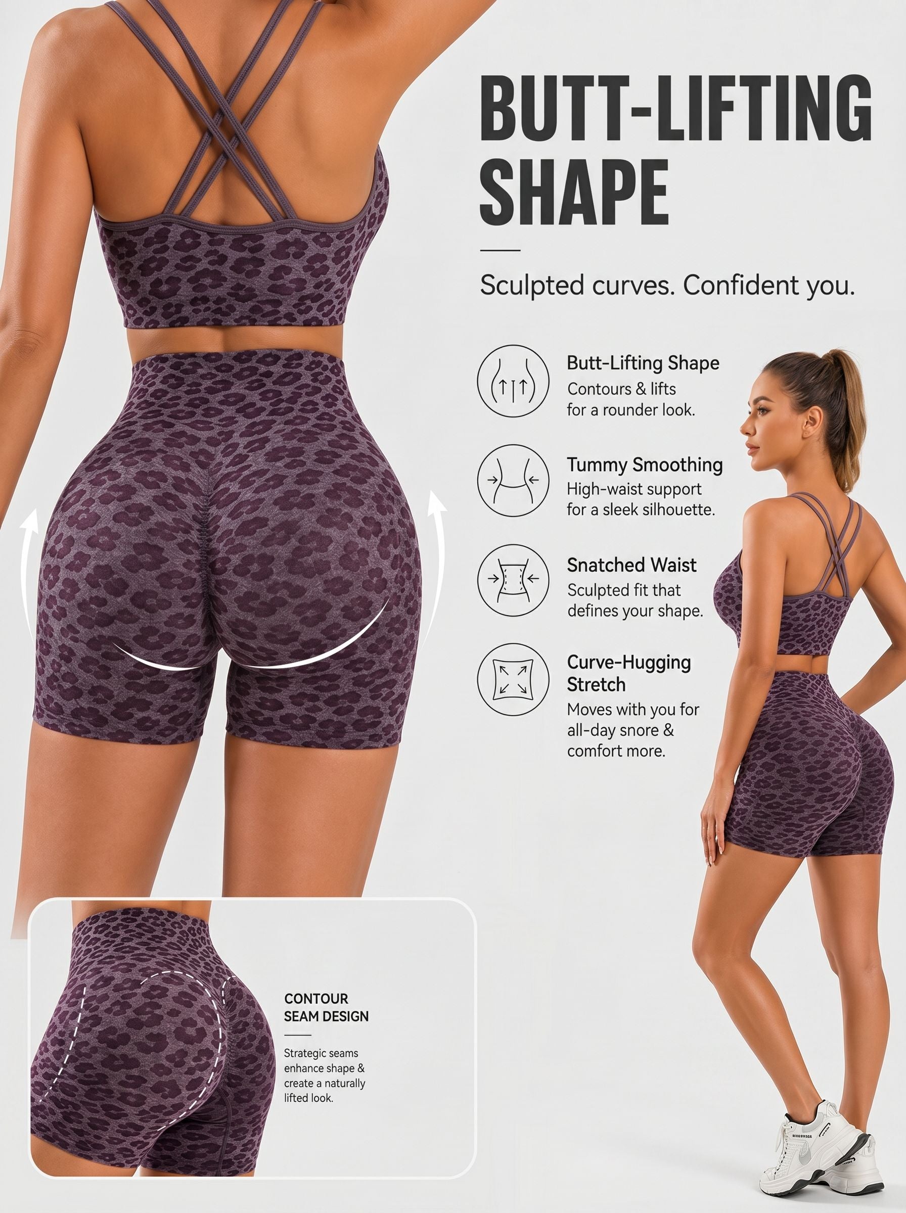 Seamless Leopard Print Workout Yoga Set