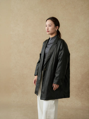 Oversized Vegan Leather Padded Jacket