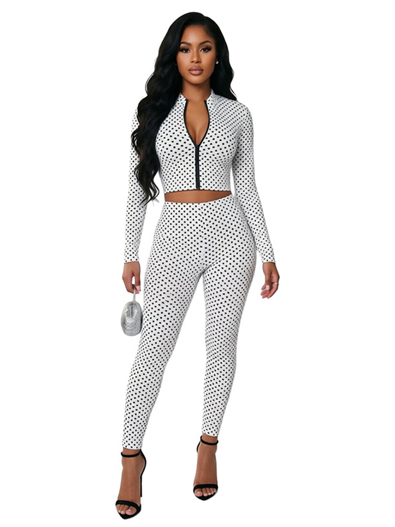 Polka Dot Zip Crop Pants Set