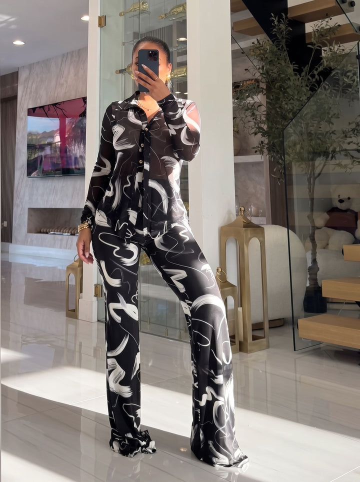 Sheer Leopard Print Pant Set