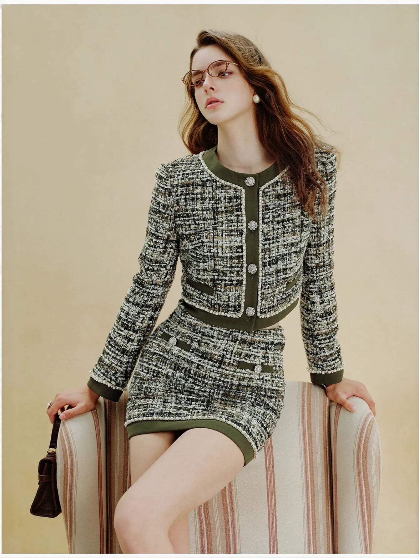 Embellished Tweed High Waisted Mini Skirt