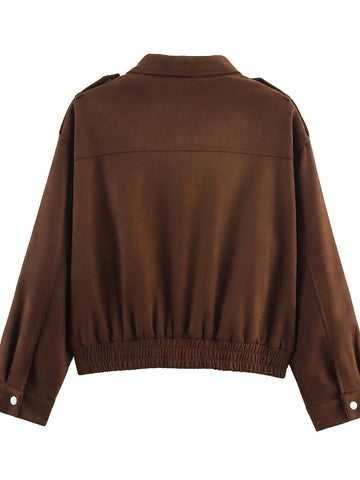 Cropped Suede Utility Bomber Jacket