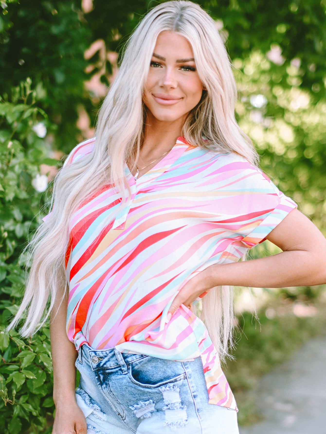 Striped V Neck T-Shirt