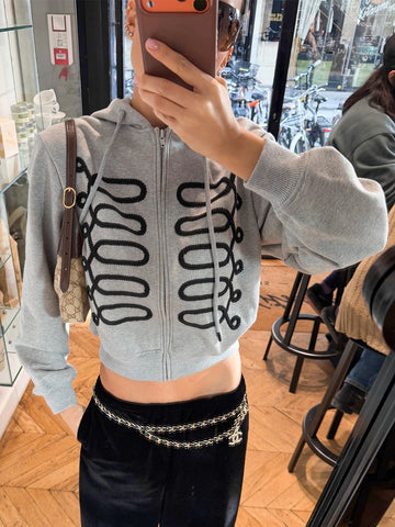 Embroidered Cropped Zip Up Hoodie