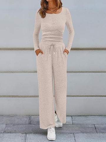 Cozy Button Henley Wide Leg Set
