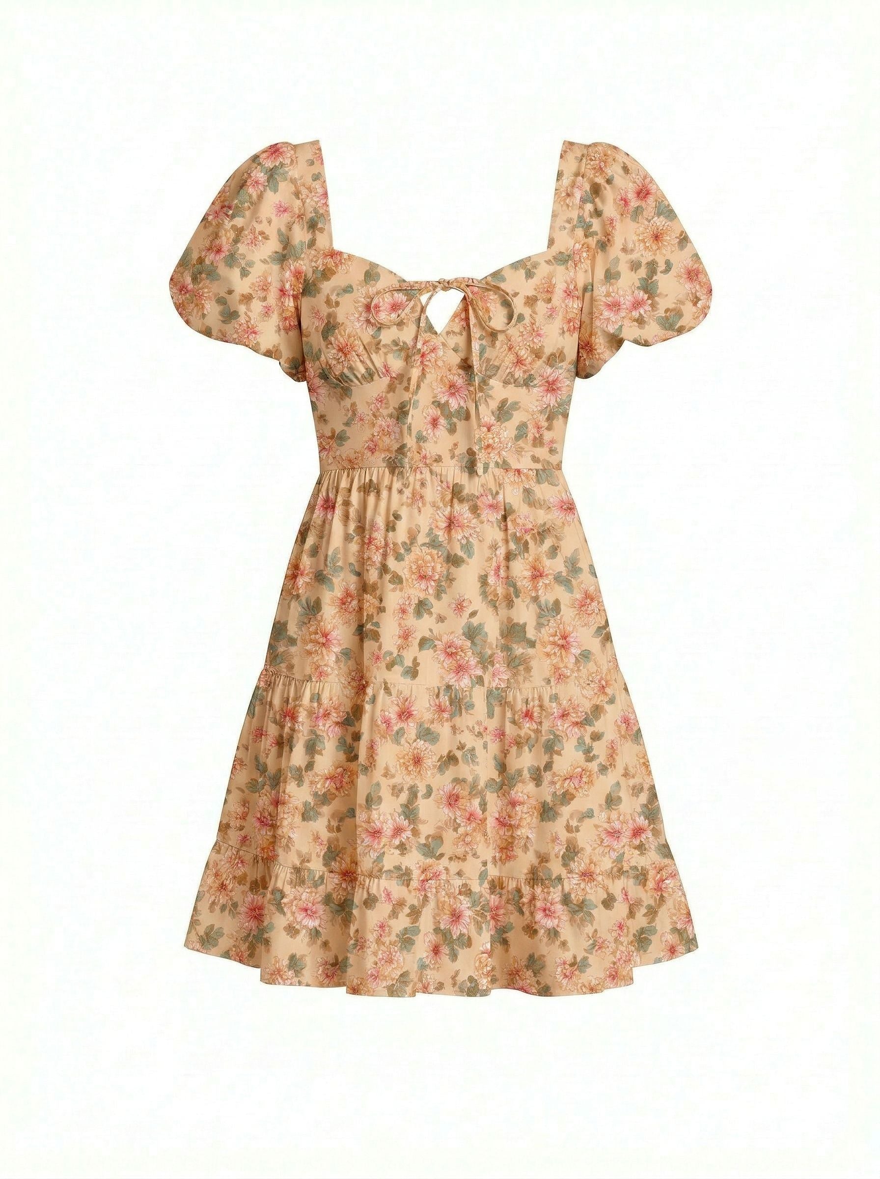 AYLA Floral Print Puff Sleeve Tiered Mini Dress