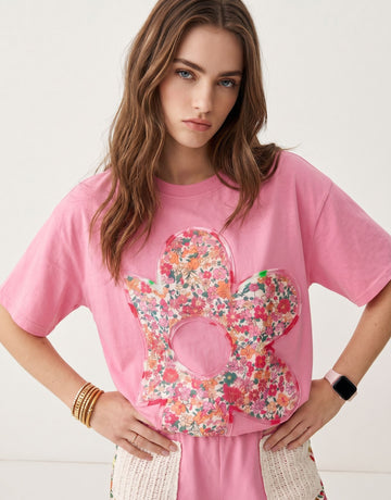 3D Floral Oversized Playful T-Shirt