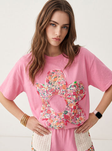 3D Floral Oversized Playful T-Shirt