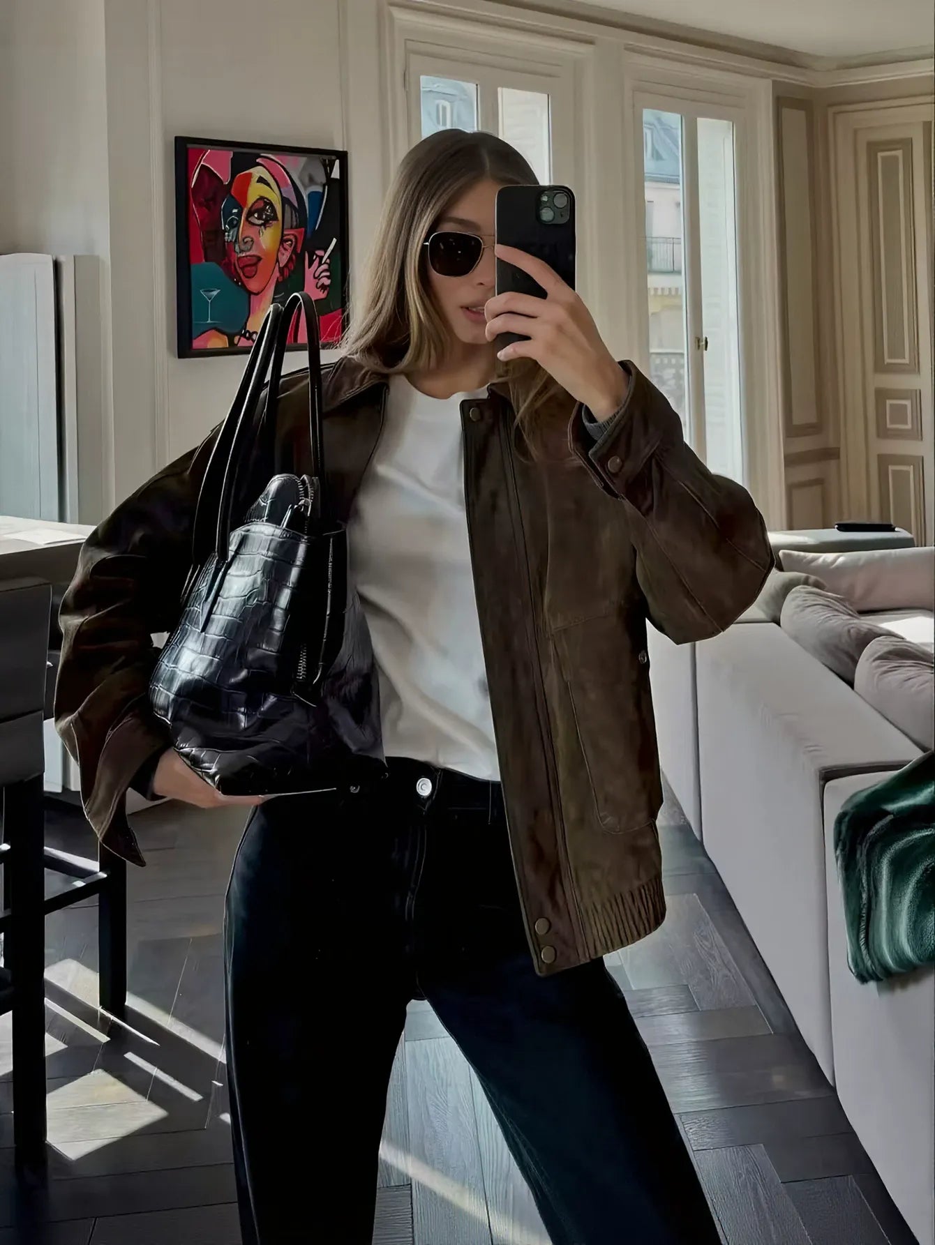 Oversized Brown Suede Utility Jacket