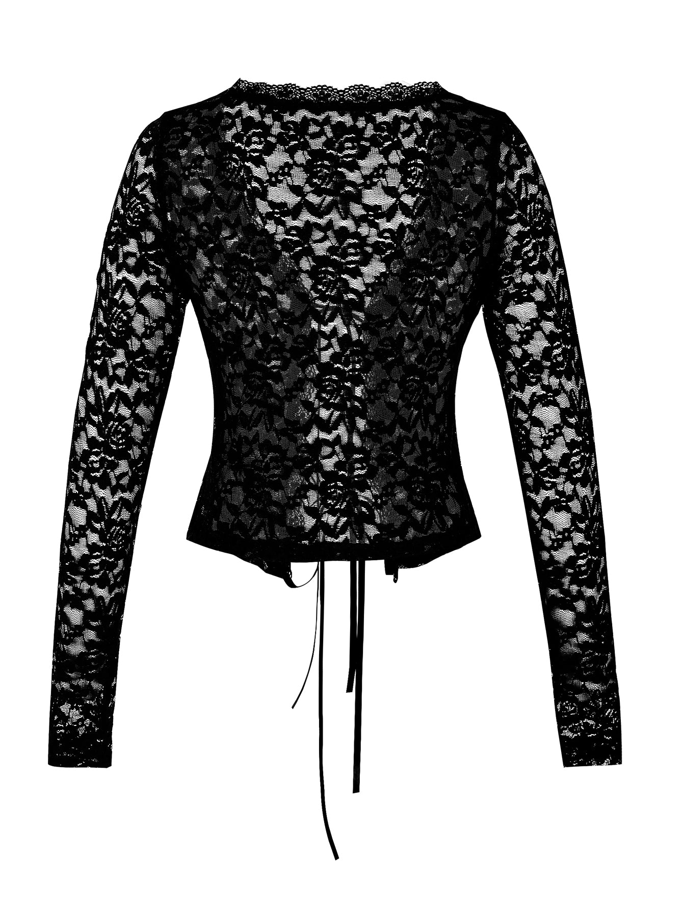 Deep V Lace Tie Front Sexy Blouse-Black