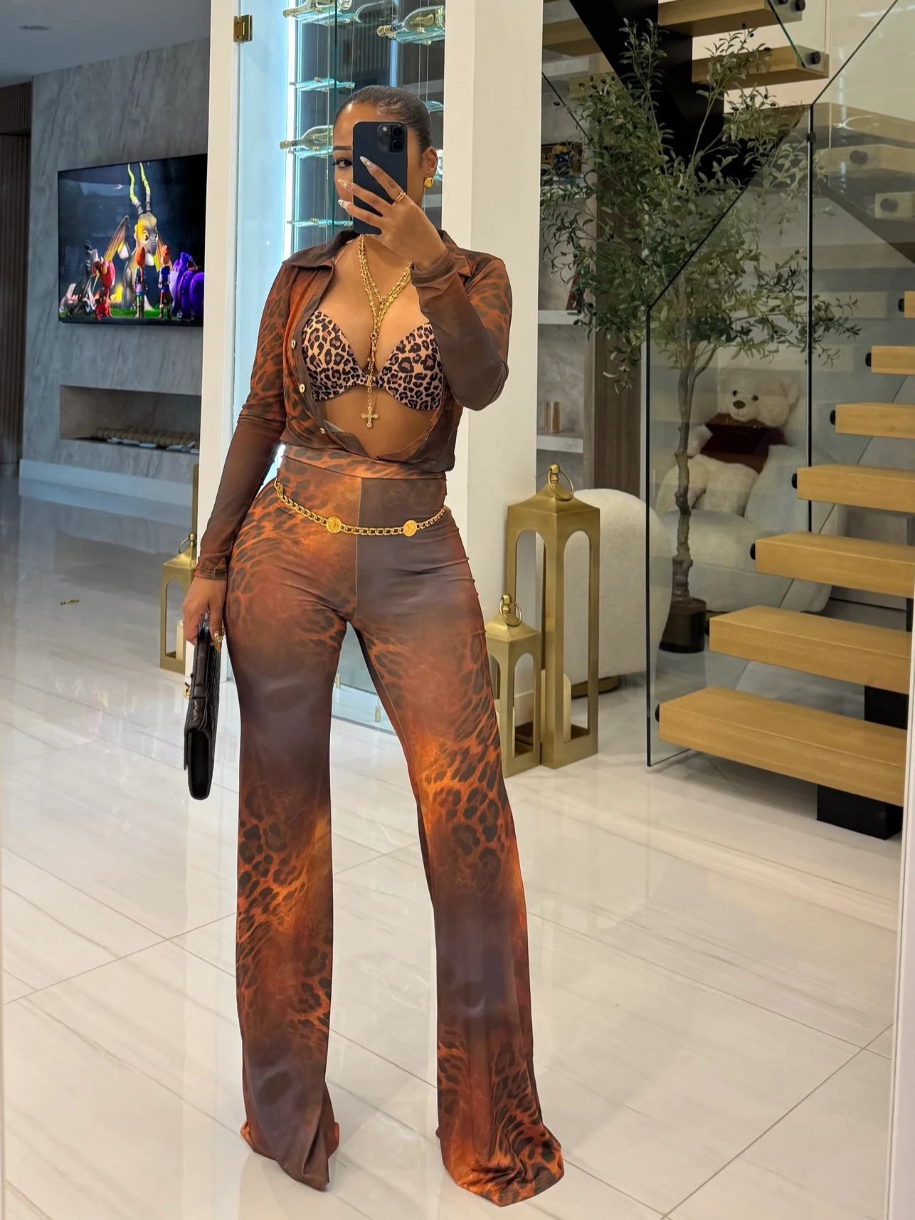 Sheer Leopard Print Pant Set