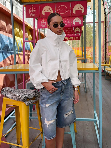 Oversized Stand Collar Cropped Jacket