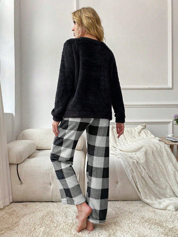 Cozy Plush Plaid Lounge Set