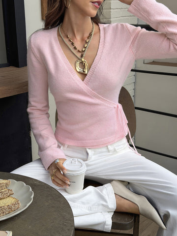 Soft Pink V Neck Wrap Cardigan