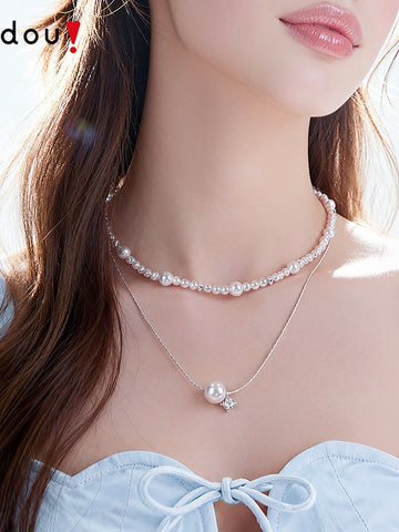 Elegant Layered Pearl Pendant Necklace
