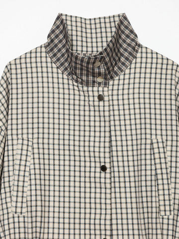 Oversized Plaid Drawstring Utility Jacket