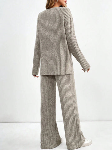Cozy Ribbed Knit Lounge Pants Set