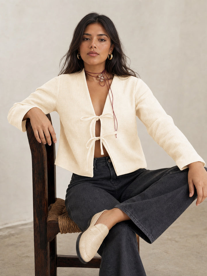 Elegant Tie Front Cropped Shirt