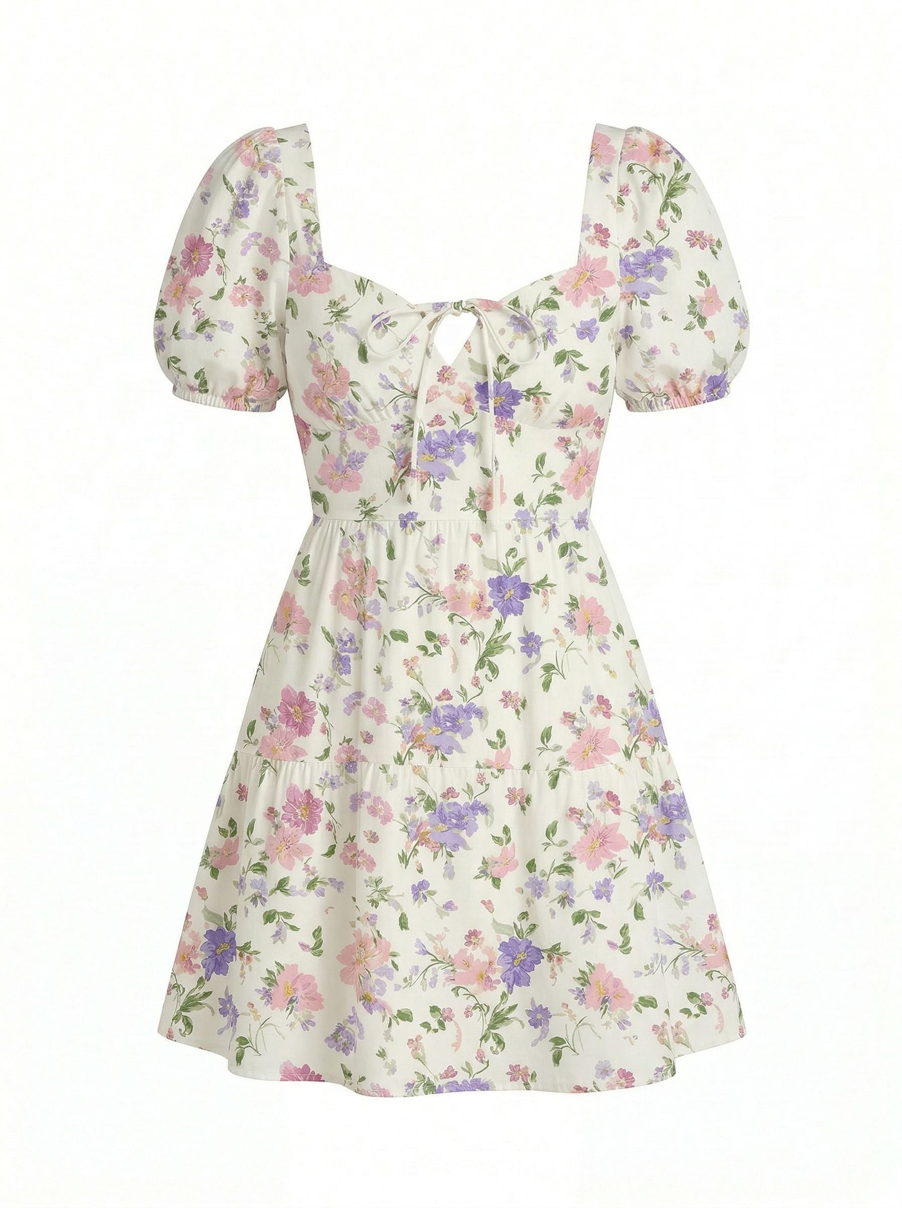 AYLA Floral Print Puff Sleeve Tiered Mini Dress