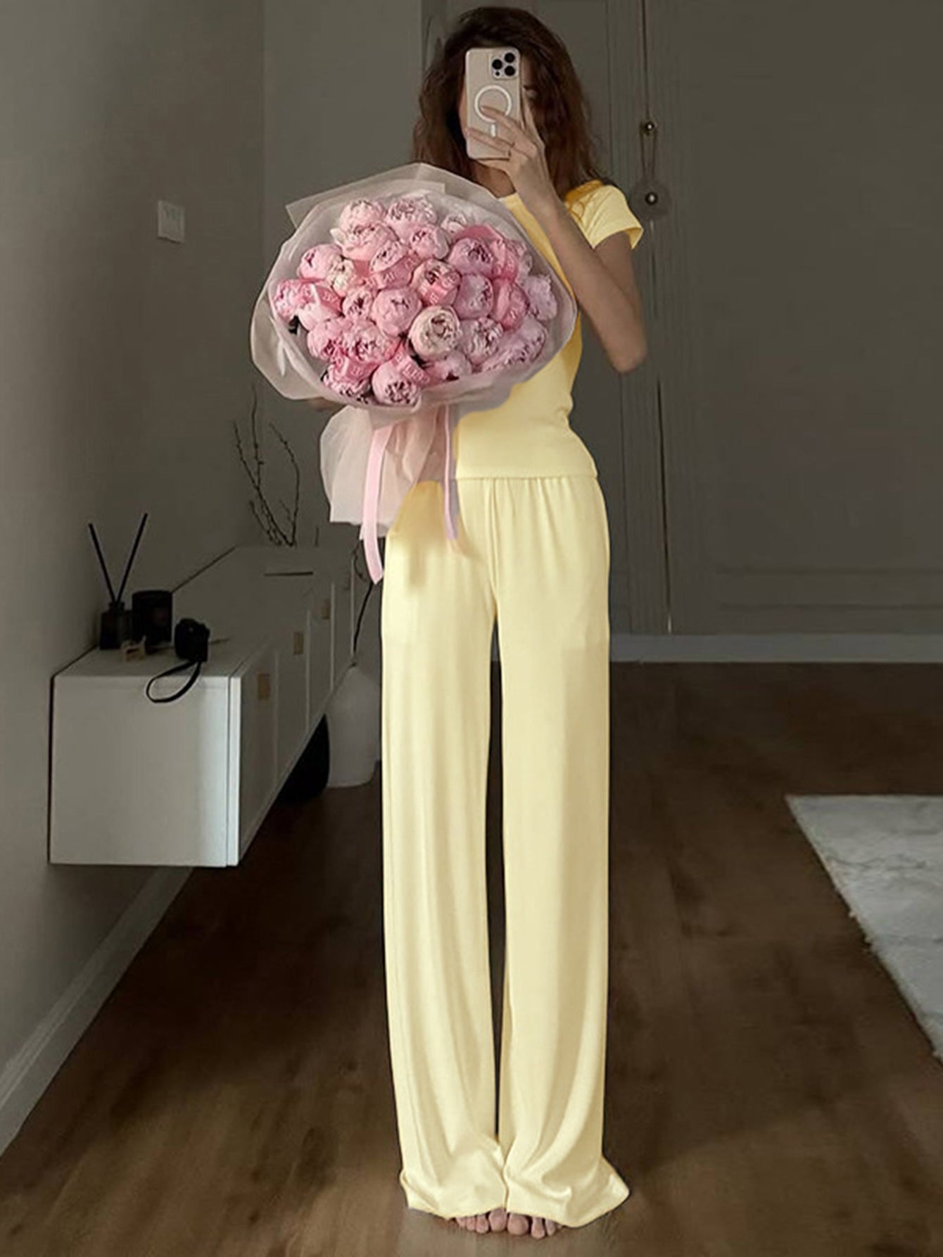 Short Sleeve Elastic Waist Pant Set