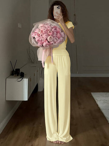 Short Sleeve Elastic Waist Pant Set