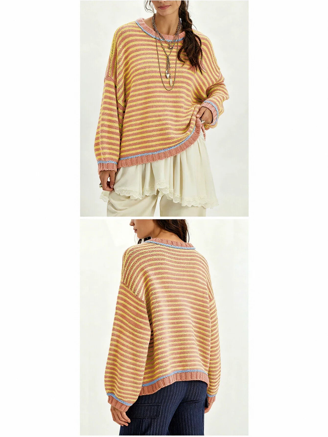 Oversized Striped Crewneck Knit Sweater