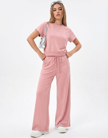 Pink Drawstring Waist Pants Set