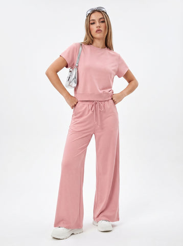 Pink Drawstring Waist Pants Set