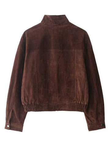 Brown Suede Utility Cropped Jacket