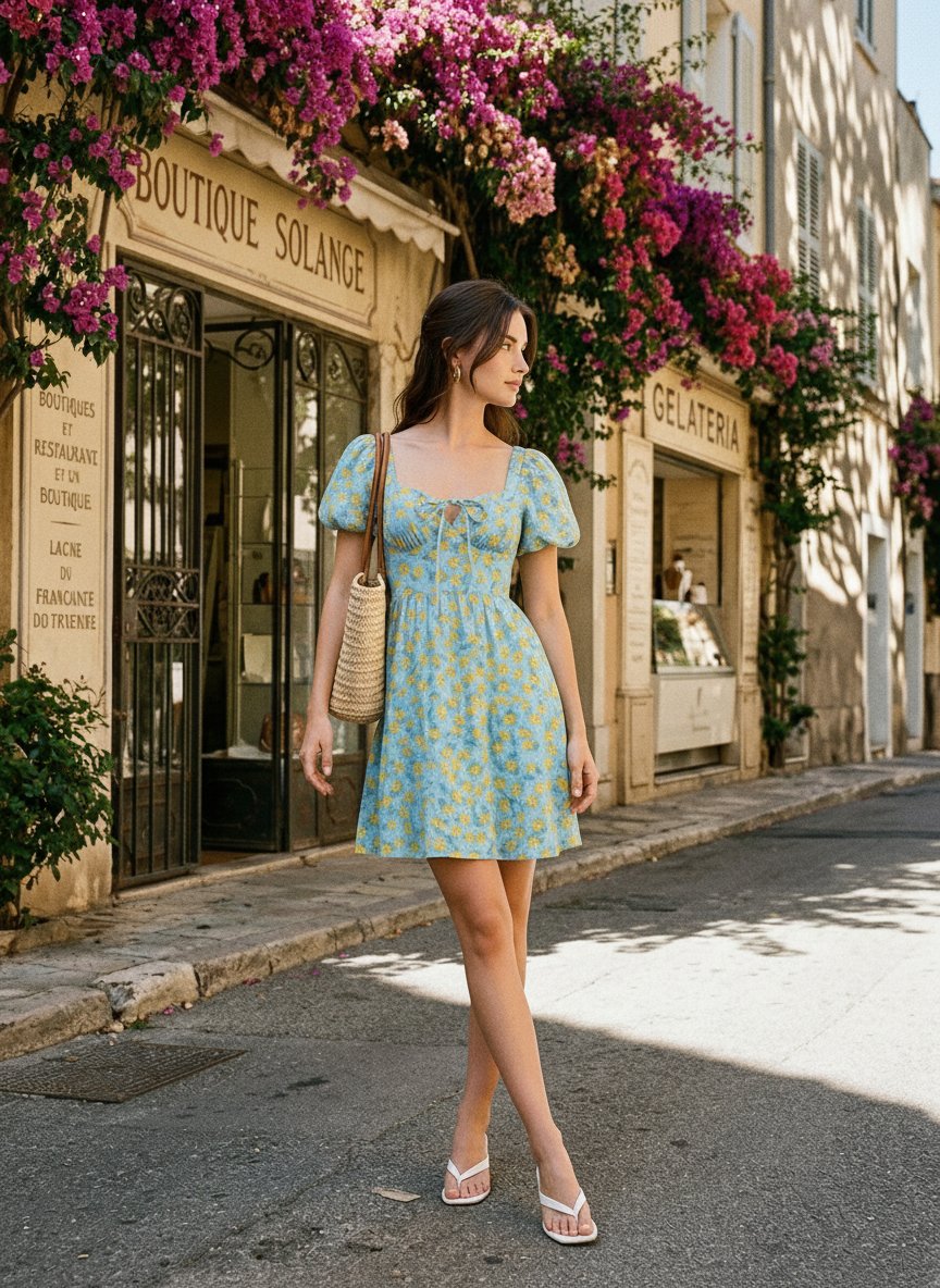 AYLA Floral Print Puff Sleeve Tiered Mini Dress