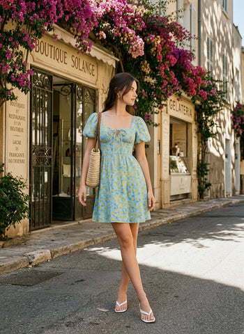 AYLA Floral Print Puff Sleeve Tiered Mini Dress
