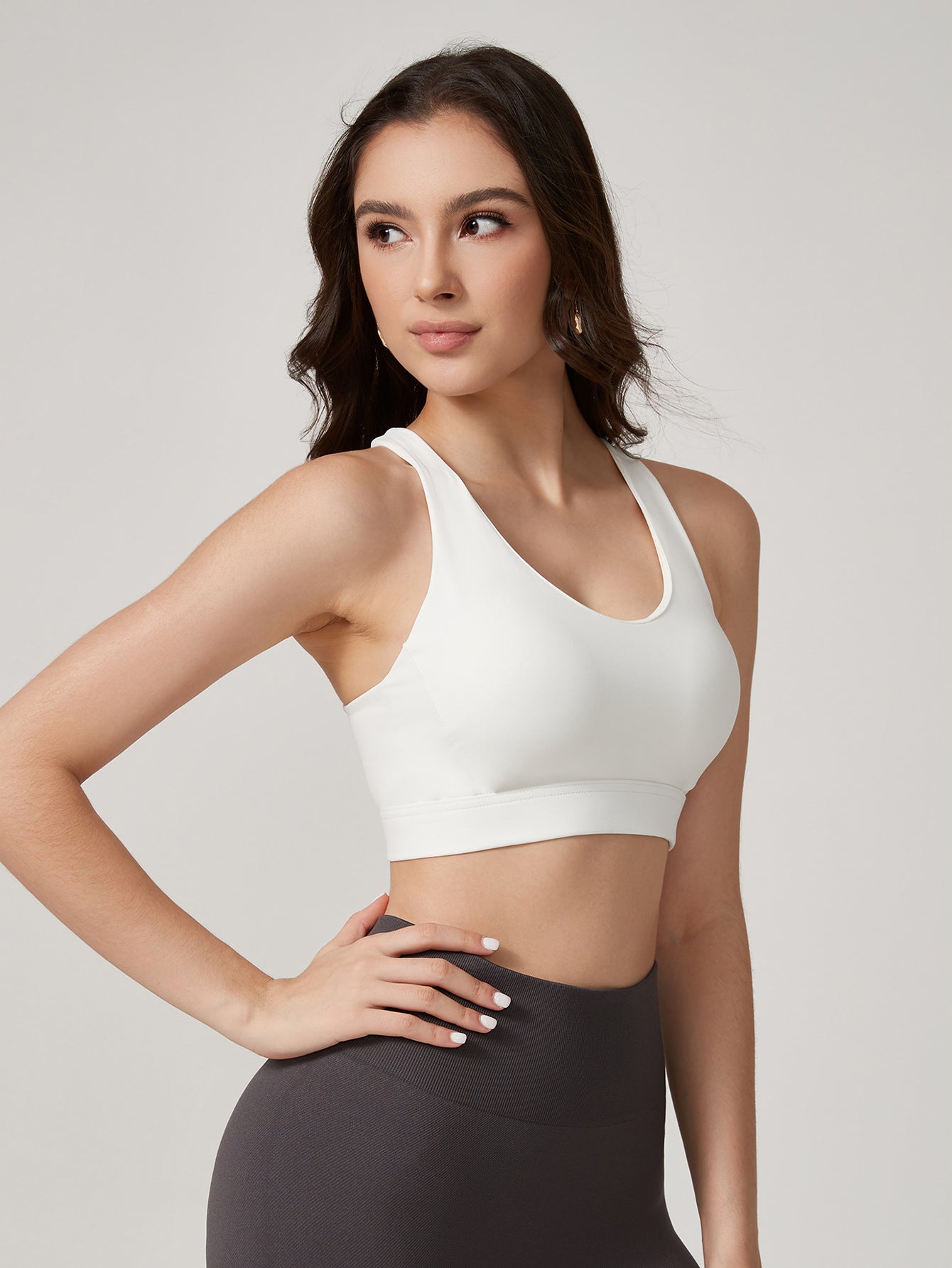 Breathable Cropped Sports Bra-White