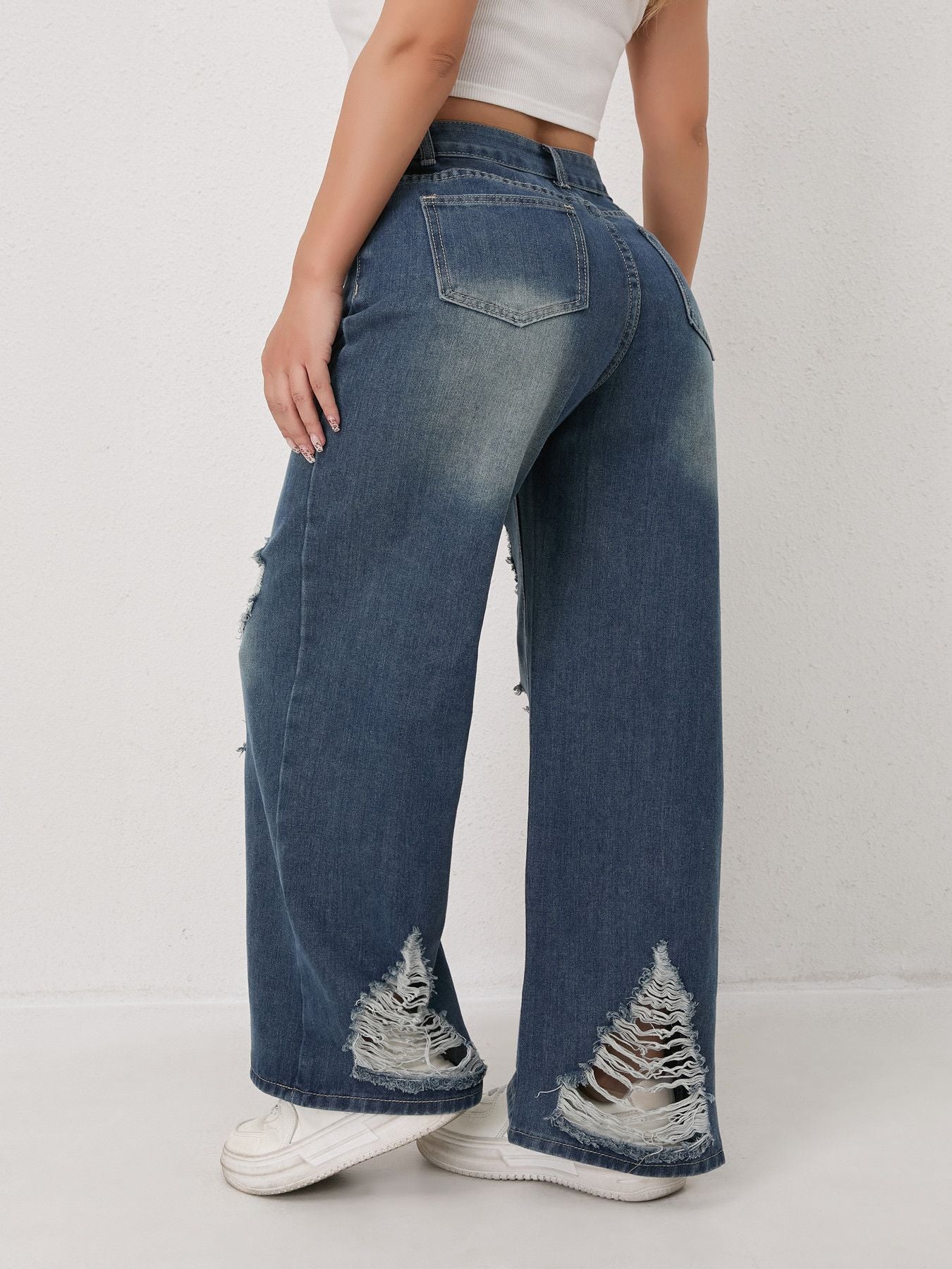 Distressed High Waisted Wide Leg Jeans
