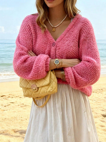 Cozy Soft Pink Button Cardigan