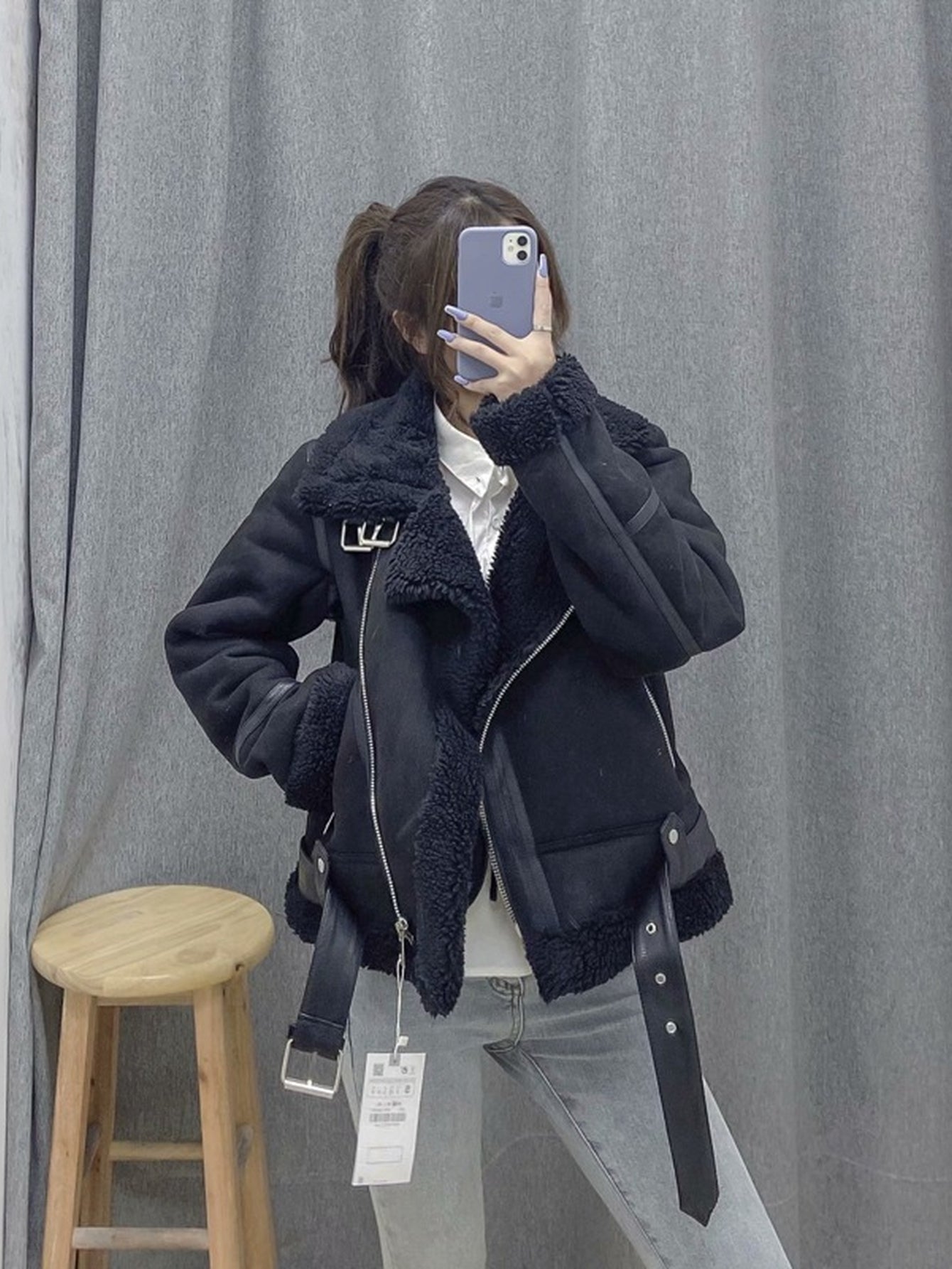 Cozy Faux Suede Sherpa Moto Jacket