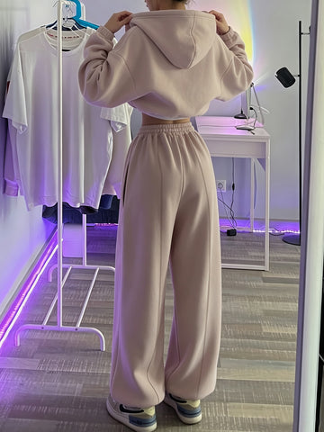 Cozy Fleece Cropped Hoodie Pant Set
